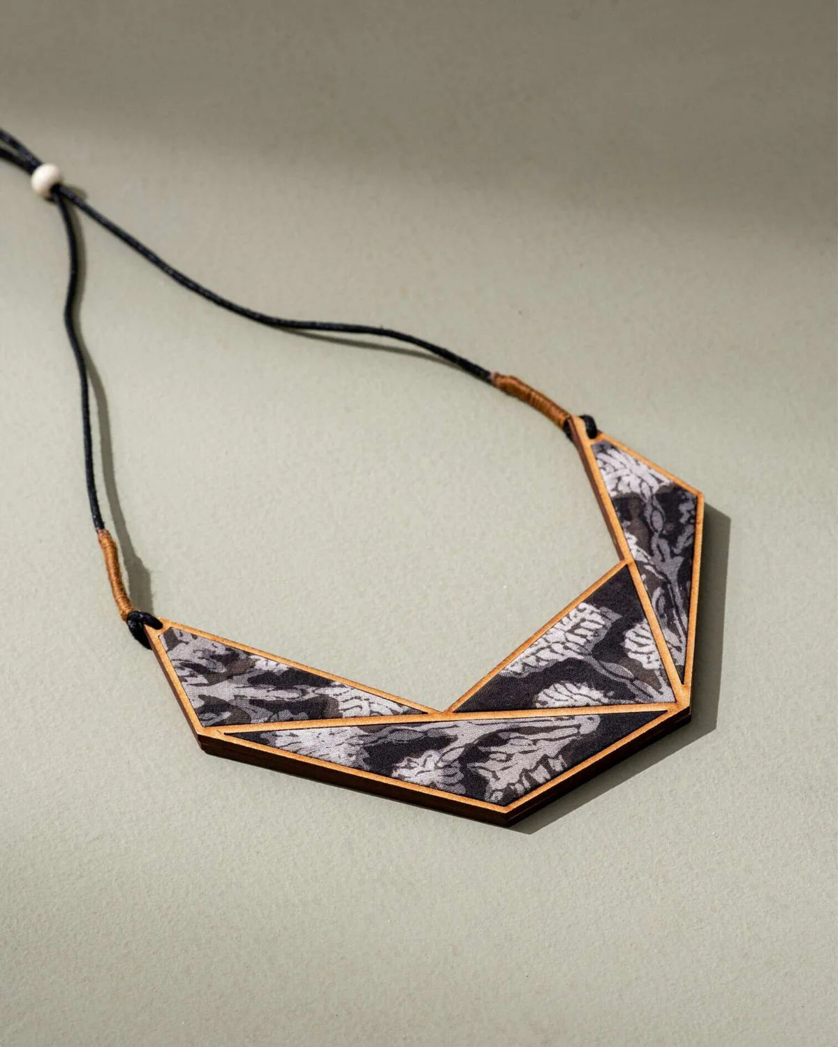 Upcycled Fabric & Wood Statement Necklace