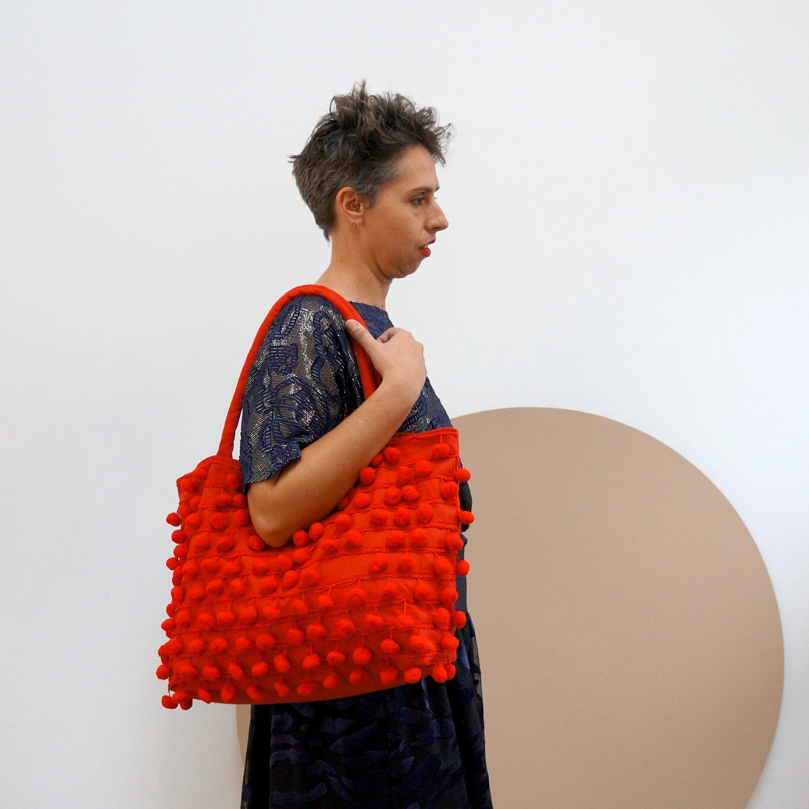 Ha Leh Red Pom Pom Tote Ethically Handmade Fair Trade Weftshop WEFTshop