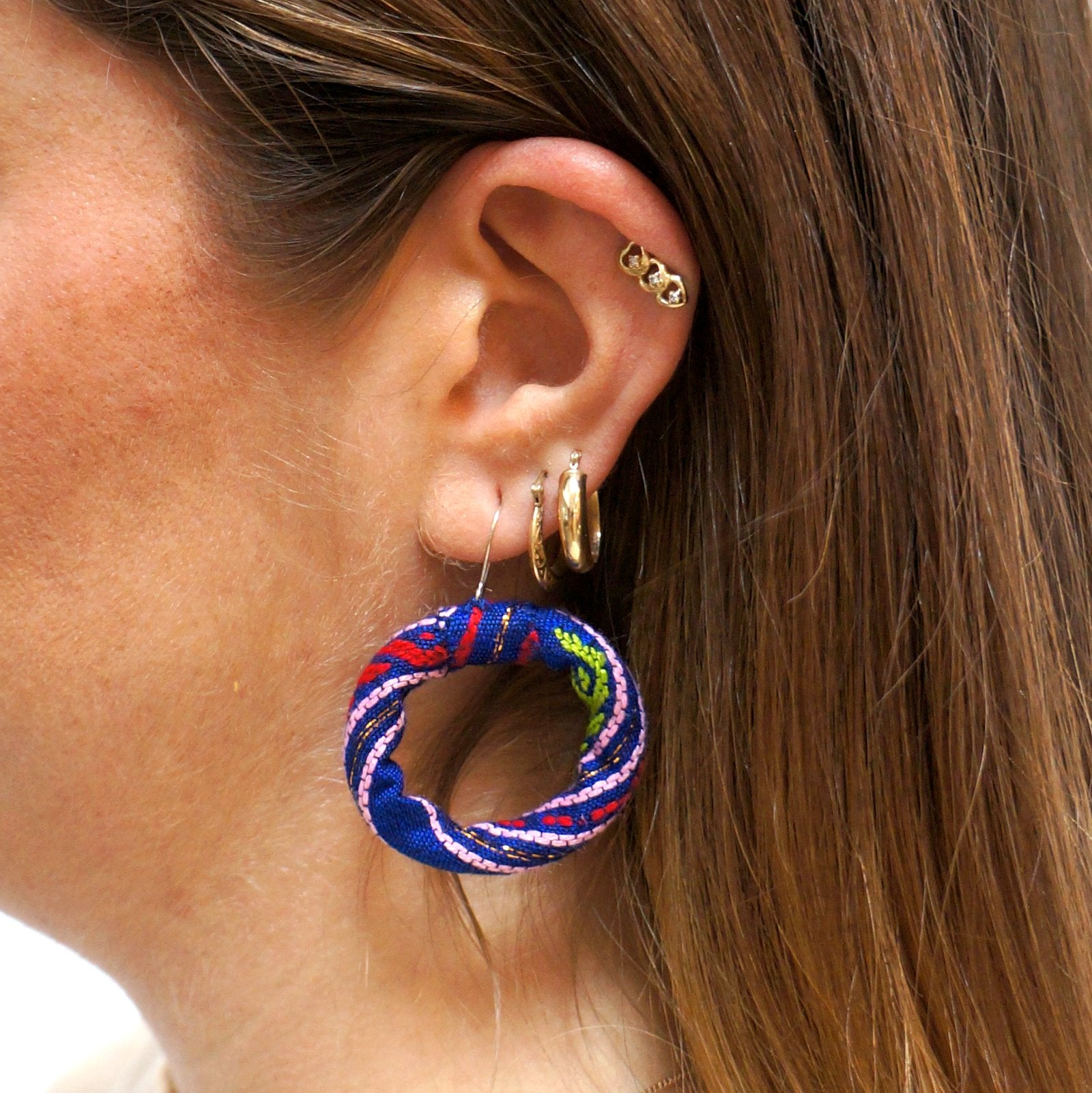 Purple Fabric Wrapped Hoop Earrings